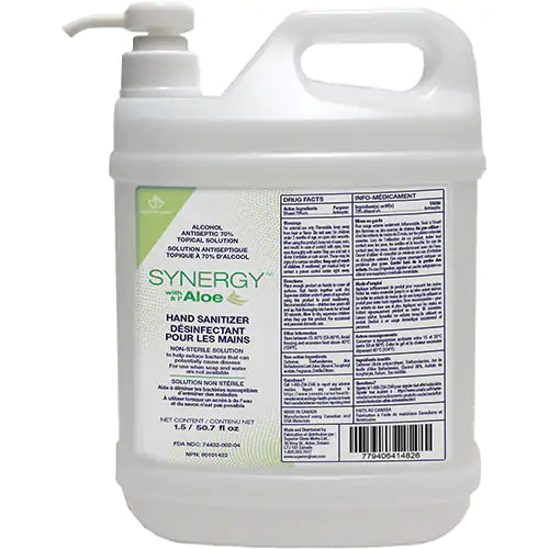 Synergy™ Hand Sanitizer with Aloe Gel, 1500 ml, Pump Bottle, 70% Alcohol