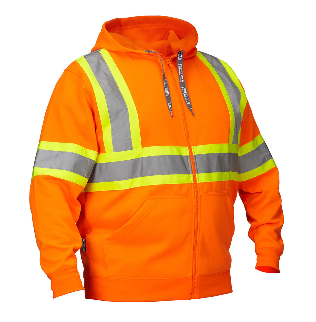 Forcefield Deluxe Hi Vis Safety Hoodie, Attached Hood - Orange