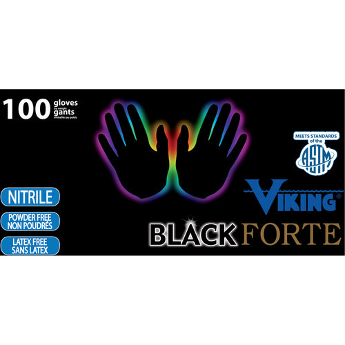 VIKING 34605 Forte Disposable Gloves, Large, Nitrile, 4.5-mil, Powder-Free, Black