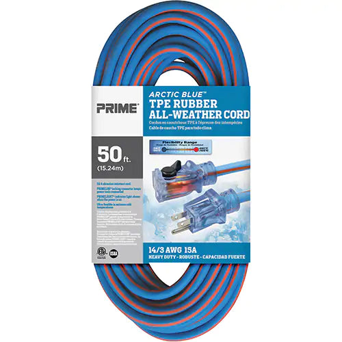 Arctic Blue™ All-Weather Extension Cord, SJEOW, 14/3 AWG, 15 A, 50'