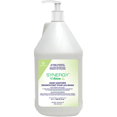 Synergy™ Hand Sanitizer with Aloe Gel, 4 L, Pump Bottle, 70% Alcohol