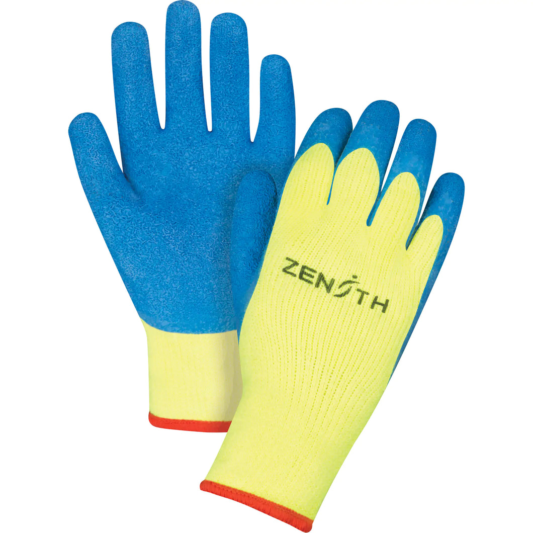 High Visibility Coated Gloves, 11/2X-Large, Rubber Latex Coating, 7 Gauge, Terry Shell