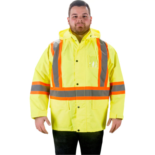 ZENITH SAFETY PRODUCTS  RZ1000 Rain Jacket, Polyester, Medium, High Visibility Lime-Yellow