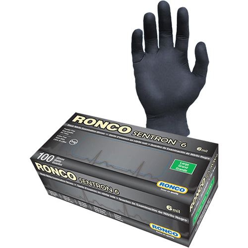 Sentron™ 6 Disposable Examination Gloves, Large, Nitrile, 6-mil, Powder-Free, Black, Class 2